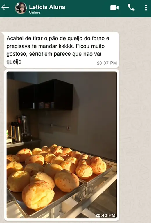 Print de WhatsApp — Pão de queijo